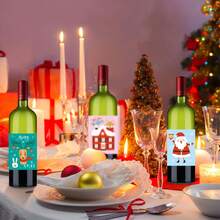 9 PIEZAS Etiquetas para botellas de vino de Navidad, Año Nuevo y vacaciones, decoraciones navideñas, decoraciones de fiesta, etiquetas para envolver regalos, pegatinas DIY, Navidad - Multicolor - Ver 5