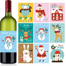 9 PIEZAS Etiquetas para botellas de vino de Navidad, Año Nuevo y vacaciones, decoraciones navideñas, decoraciones de fiesta, etiquetas para envolver regalos, pegatinas DIY, Navidad - Multicolor - Ver 1