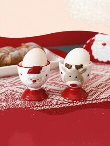 1pc Christmas Santa Ceramic Egg Cup, Creative Egg Holder & Mini Cup, Cute Reindeer Design - Multicolor - View 2