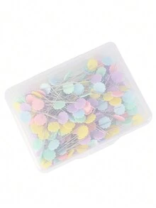 50Pcs Flat Head Straight Pins Kits, Sewing Flat Head Pins Set, Colored Head Sewing Pins Quilting Pins With Storage Box For DIY Handicraft Marking And Positioning In Sewing - 50 Light-colored Plum Blossom-shaped - View 6
