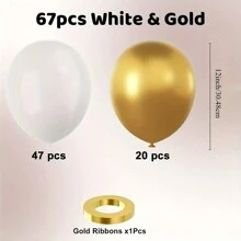 67 piezas de globos de látex blancos y dorados de 12 pulgadas, globos metalizados dorados y blancos adecuados para decoraciones de fiesta de cumpleaños, graduación, boda, despedida de soltera, también para decoraciones de fiestas de cumpleaños, bodas, San Valentín, Halloween, Navidad