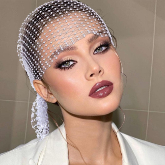 Rhinestone Encrusted Fishnet Headband, Shiny Stretchy Crystal Club Party Headwear