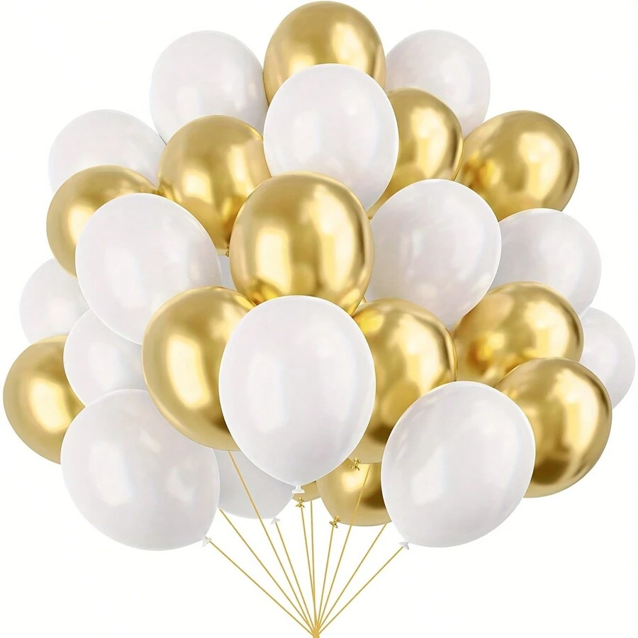 67 piezas de globos de látex blancos y dorados de 12 pulgadas, globos metalizados dorados y blancos adecuados para decoraciones de fiesta de cumpleaños, graduación, boda, despedida de soltera, también para decoraciones de fiestas de cumpleaños, bodas, San Valentín, Halloween, Navidad