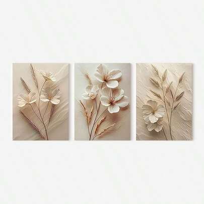 3 piezas Póster de estilo minimalista, Arte de pared estilo europeo, Decoración de pared con flores, Pósteres modernos, Arte de moda Decoración del hogar, Regalo ideal, Pintura en lienzo de estética de habitación, Impresión artística para sala de estar, dormitorio, cocina, baño, dormitorio, sin marco