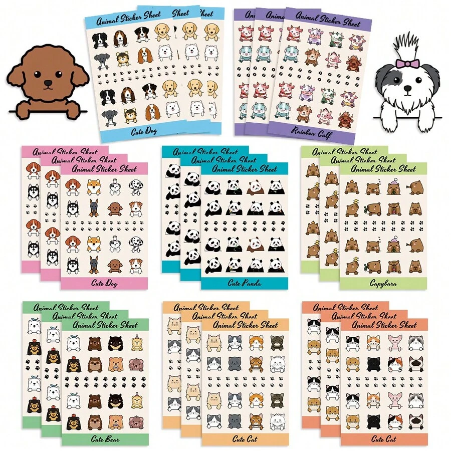 8 张/包狗猫熊水豚涂鸦贴纸，卡通手工 DIY 拼图贴纸 - 彩色 - 查看 1