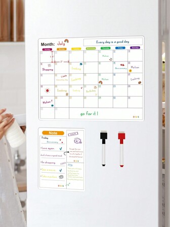 janchn JANCHN Calendrier magnétique effaçable à sec pour réfrigérateur, tableau blanc mural effaçable, planificateur familial mensuel aimanté pour cuisine, mémo, menu, liste de tâches, bloc-notes, programme scolaire, rendez-vous, dîner, événements, gym, tâches ménagères, rentrée scolaire, fournitures scolaires