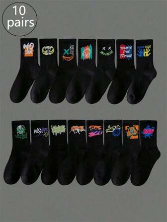 10双/20双装 男士多功能舒适纯黑色中筒袜