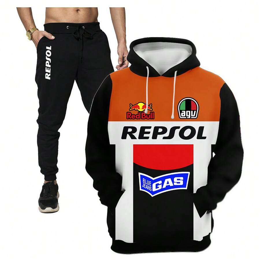 MEN'S SUBLIMATED SWEATSHIRT AND SPORTS PANTS SET - 橘色 - 查看 1