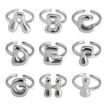 1 chiếc nhẫn chữ cái mạ vàng thời trang, nhẫn hở cổ điển tối giản A-Z, quà tặng trang sức dự tiệc cho phụ nữ - Bạc - Xem 5