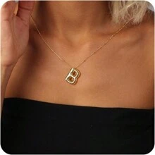 1 件气球光滑 A-Z 吊坠字母项链时尚简约链条锁骨链，节日礼物，适合女性日常佩戴 - 金黃色 - 查看 28