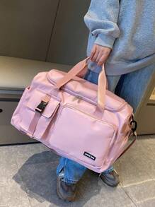 Buqingting 1 件全新大容量多功能多口袋纯色防水面料可悬挂在行李隔层配有可调节肩带设计和拉链背面适用于女士行李包适合度假旅行锻炼配件粉色包适合学校学校配件学校用品 - 粉色 - 查看 8