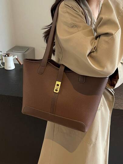 女士休闲拼接拉链单肩包大容量日常手提包秋冬新款大容量单肩托特包