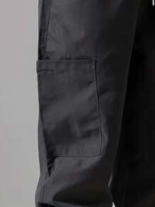 Men's Casual Cargo Pants With Slant Pockets And Drawstring Hem - Black - View 6