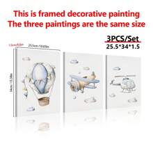 3 件装飞行器卡通帆布画，直升机飞机热气球儿童房墙壁艺术印刷海报，斯堪的纳维亚房间装饰图片，墙壁装饰，家庭房间装饰墙壁艺术，无框 - 彩色 - 查看 6