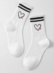 1pair Women Heart Pattern Cute Crew Socks For Daily Decoration, Fall - Multicolor - View 6