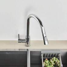 Modern Kitchen Sink Mixer Pull-Out 360° Spout Sprayer Single Lever Single Tap (Electroplated) - Silver - View 5
