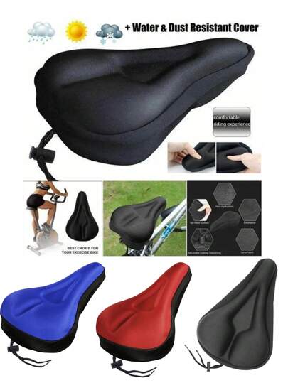 1个弹簧透气加厚自行车座垫，柔软舒适户外山地车鞍座，骑行座垫配件