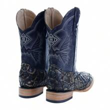 Bota vaquera diseño bulldog punta cuadrada con efecto texturizado de pescado con forma de rombos para Hombre - Negro azulado - Ver 3