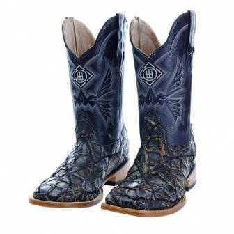 Bota vaquera diseño bulldog punta cuadrada con efecto texturizado de pescado con forma de rombos para Hombre