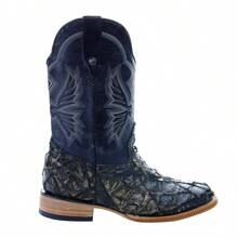 Bota vaquera diseño bulldog punta cuadrada con efecto texturizado de pescado con forma de rombos para Hombre - Negro azulado - Ver 4