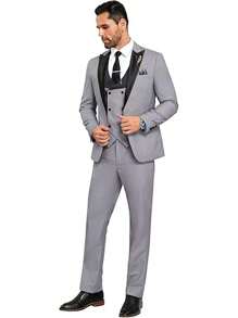 Men's Slim Fit 3 Piece Suit One Button Blazer Jacket Vest Pants Set Square Pocket Suitable For Party Commuting Daily Wear Concert Graduation Season Size XS-3XL Spring New Products Winter Suit Sets For Wedding Dress Concert  Graduation Season - Màu Xám nhạt - Xem 3