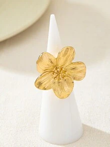 Elegant Stainless Steel Flower Adjustable Open Finger Ring, 18K Gold PVD Coating, Waterproof, Wedding Gift For Women Valentines