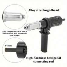 Rivet Gun Adapter Cordless Power Drill Tool Kit, Portable Electric Riveter Nut Gun With Removable Plastic Handle And Wrench Riveting Drill Tools Accessories - As Shown - View 3