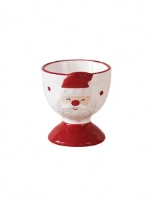 1pc Christmas Santa Ceramic Egg Cup, Creative Egg Holder & Mini Cup, Cute Reindeer Design - Multicolor - View 8