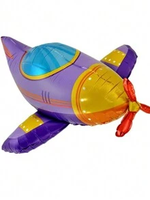 Globos de aluminio con diseño de avión de dibujos animados 3D, decoración y accesorios de fondo para fiesta de cumpleaños - Multicolor - Ver 3