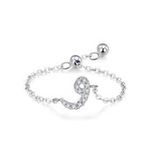 1pc Elegant 925 Sterling Silver Arabic Alphabet Chain Adjustable Ring For Women Wedding Birthday Mother Days Day Gift
