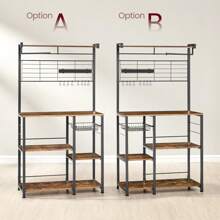 VASAGLE Kitchen Baker's Rack, Microwave Stand, Coffee Bar With Magnetic Knife Holder, Kitchen Storage Shelf, Wire Basket, Kitchen Paper Holder, 12 Hooks - Brown - View 4