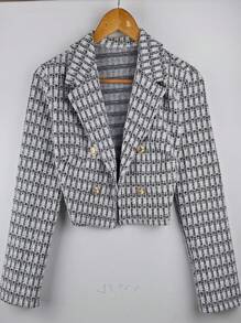 Women's Tweed Blazer - Đen và trắng - Xem 1