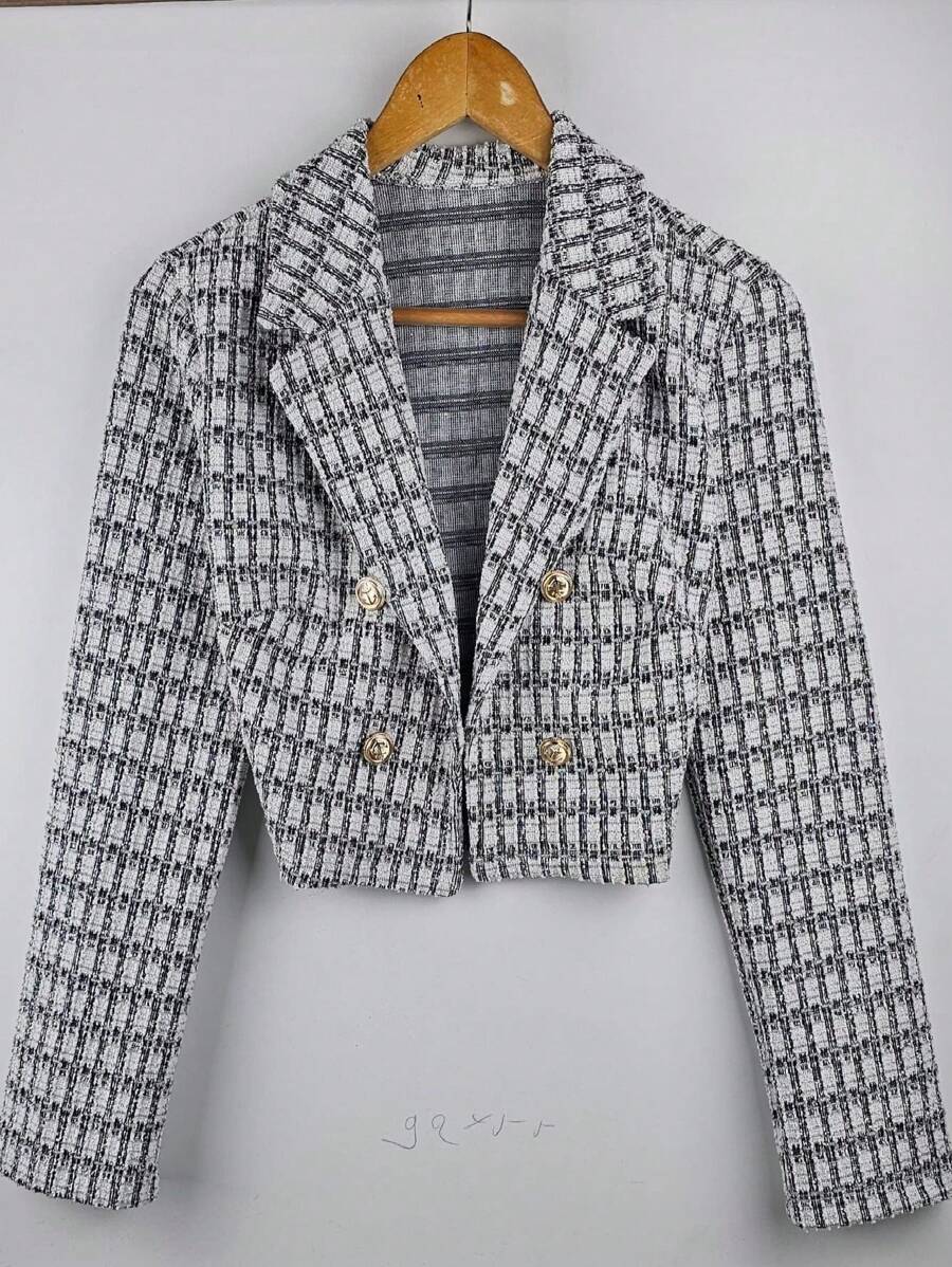 Women's Tweed Blazer - Đen và trắng - Xem 1