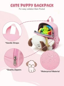 Mochila de Boneca de Cachorrinho Fofo com Zíper para Meninas e Meninos Crianças, Mochila Escolar Leve Mochila Bolsa Escolar com Alça Ajustável para Crianças do Jardim de Infância, Estudantes do Ensino Fundamental e Médio, Mochila de Notebook Viagem Kawaii, Mochila Casual À Prova D'água, Boneca de Desenho Animado Pode ser Desmontada, Mochila Essencial para Férias de Verão, Opção de Cores Diversas