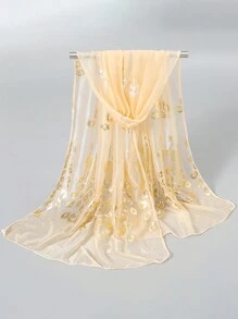 1 件女士时尚简约铝箔凤凰羽毛印花透气柔软纯色经典围巾披肩 - 彩色 - 查看 4