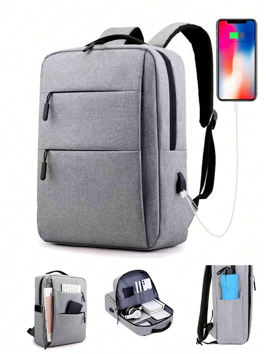 男士商务通勤背包，大容量 15.6 英寸笔记本电脑隔层，多个口袋和外部 USB 充电端口，适合旅行、办公或日常使用，教师圣诞尖叫包侧包书包露营夏季返校沙滩包笔记本电脑包运动生活包徒步旅行包周末包背包旅行必备大包