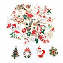 20/30/50 件混合珐琅圣诞饰品雪人雪花圣诞树圣诞老人镀金吊坠适用于 DIY 珠宝工艺制作配件圣诞装饰用品 - 彩色 - 查看 5