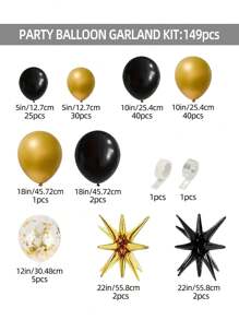 149pcs Black, Gold & Shiny Gold Sequin Balloon Garland Arch Kit, Includes Gold & Black Confetti Balloon, For Wedding Birthday Party Decor, Latex Balloon Decoration, Birthday Photo Backdrop, Birthday Party, Anniversary, Room Decoration, Graduation, Christmas - Multicolor - View 2
