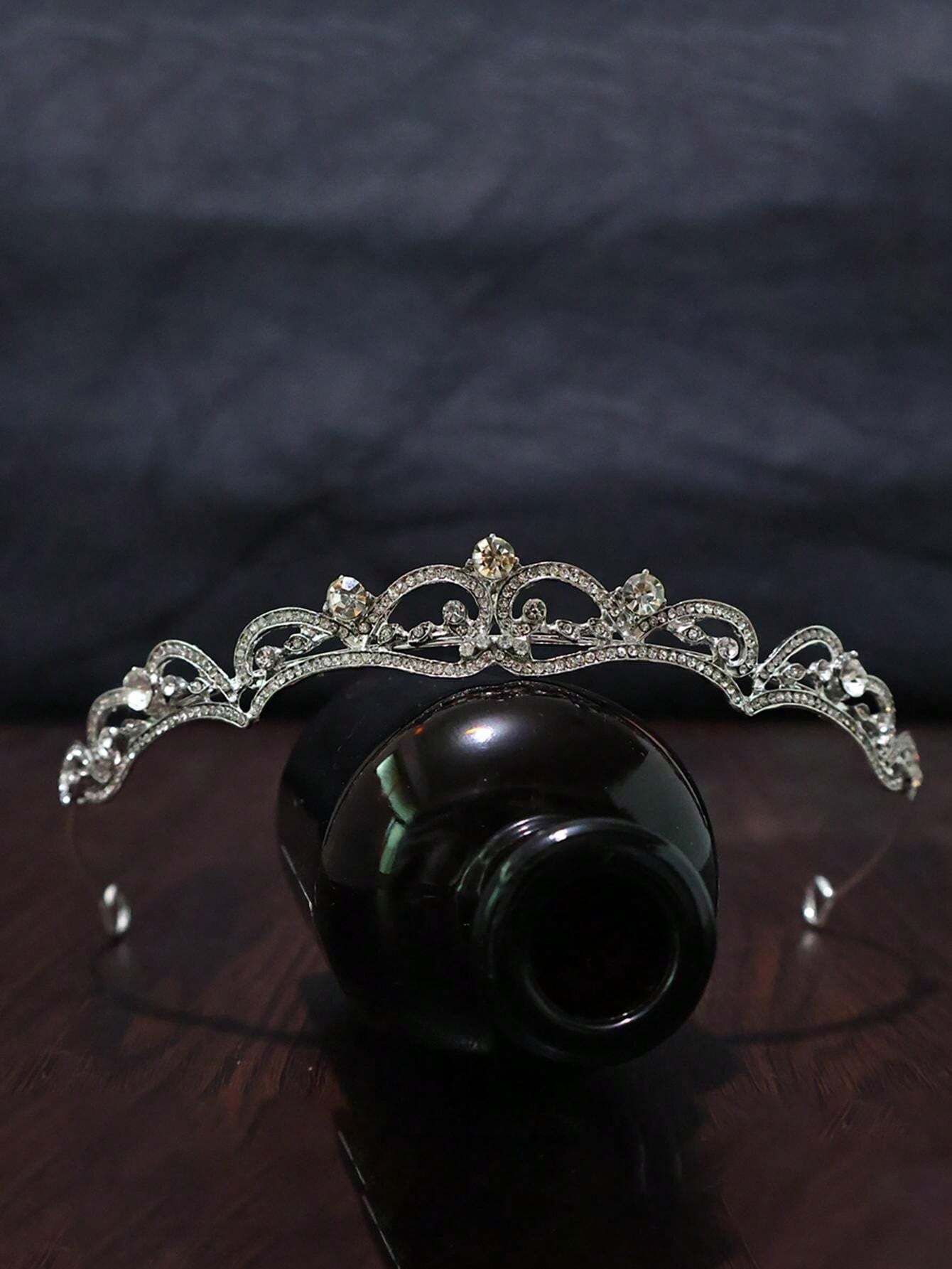 Winomo Tiara Per Capelli Con Cristalli E Strass, Cerchietto Da Sposa Argento, Lungo 41 Cm, Per Matrimonio E Festa