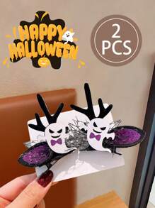 2 peças de grampos de cabelo de Halloween série chifre de veado - fantasma/pinha/abóbora, 4 estilos disponíveis para Halloween e festa