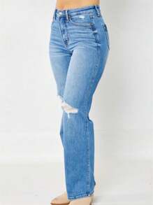 Judy Blue HIGH WAIST STRAIGHT LEG JEAN - Xanh nhẹ - Xem 2
