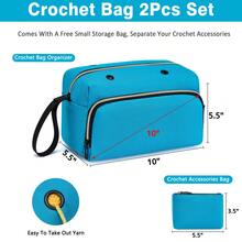 IBFUN Crochet Yarn Bag Knitting Bag 2Pcs Yarn Storage Organizer Crocheting Bag For Beginners With Hand Wrist For Crochet Accessories Knitting Needles Crochet Hooks Knitting Tool Bag Tools - Blue - View 3