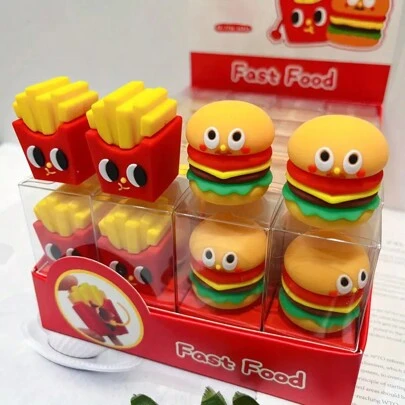 2pcs/ 1pc Cartoon Hamburger & French Fries Shaped Pencil Sharpener, Precision Cosmetic Pencil Sharpener For Eyebrow Eyeliner, Cosmetic Pencil Sharpener, Suitable For Makeup Artists,Back To School