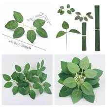 10 piezas de hojas artificiales para decoración de rosas, hojas verdes con tallo, ideales para hacer rosas de cinta y seda DIY, arreglos florales, bodas, manualidades y accesorios para flores eternas - Multicolor - Ver 4