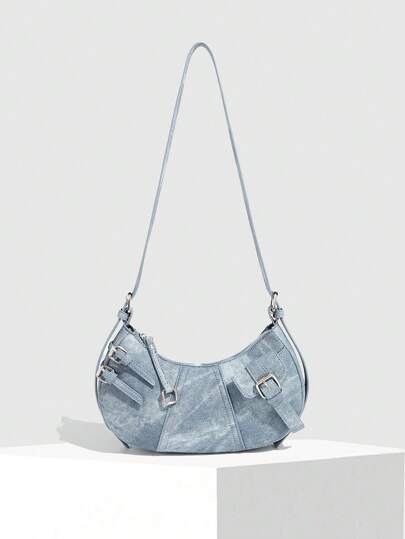 1pc Women's Versatile Crescent Moon Bag, Y2K Bag, Blue Color, Fashion Shoulder Bag, Stylish Crossbody Bag, Work Bag, Casual Women Handbag