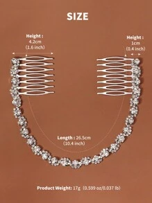 1pc Women's Rhinestone Chain Headband, Shiny Wedding Bridal Hair Accessory - Silver - View 7