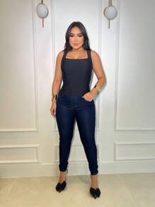 Basic Satin Suplex Straight Neck Blouse Pink Bb Women's Fashion - màu đen - Xem 3