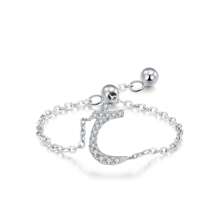 1pc Elegant 925 Sterling Silver Arabic Alphabet Chain Adjustable Ring For Women Wedding Birthday Mother Days Day Gift