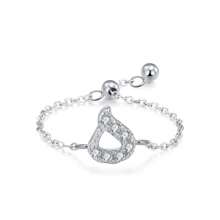 1pc Elegant 925 Sterling Silver Arabic Alphabet Chain Adjustable Ring For Women Wedding Birthday Mother Days Day Gift