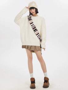 白色圆领套头毛衣，简约设计，厚实宽松，舒适通勤风，适合秋冬季休闲穿着。 - 白色 - 查看 4